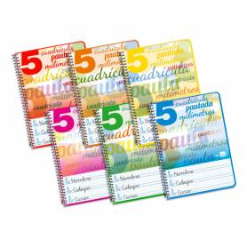 Cuaderno espiral liderpapel cuarto pautaguia tapa blanda 40h 75 gr cuadro pautado 5mm colores surtidos