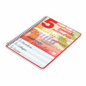 Cuaderno espiral liderpapel cuarto pautaguia tapa blanda 40h 75 gr cuadro pautado 5mm colores surtidos