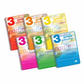 Cuaderno espiral liderpapel cuarto pautaguia tapa blanda 40h 75 gr cuadro pautado 3 mm con margen colores surtidos