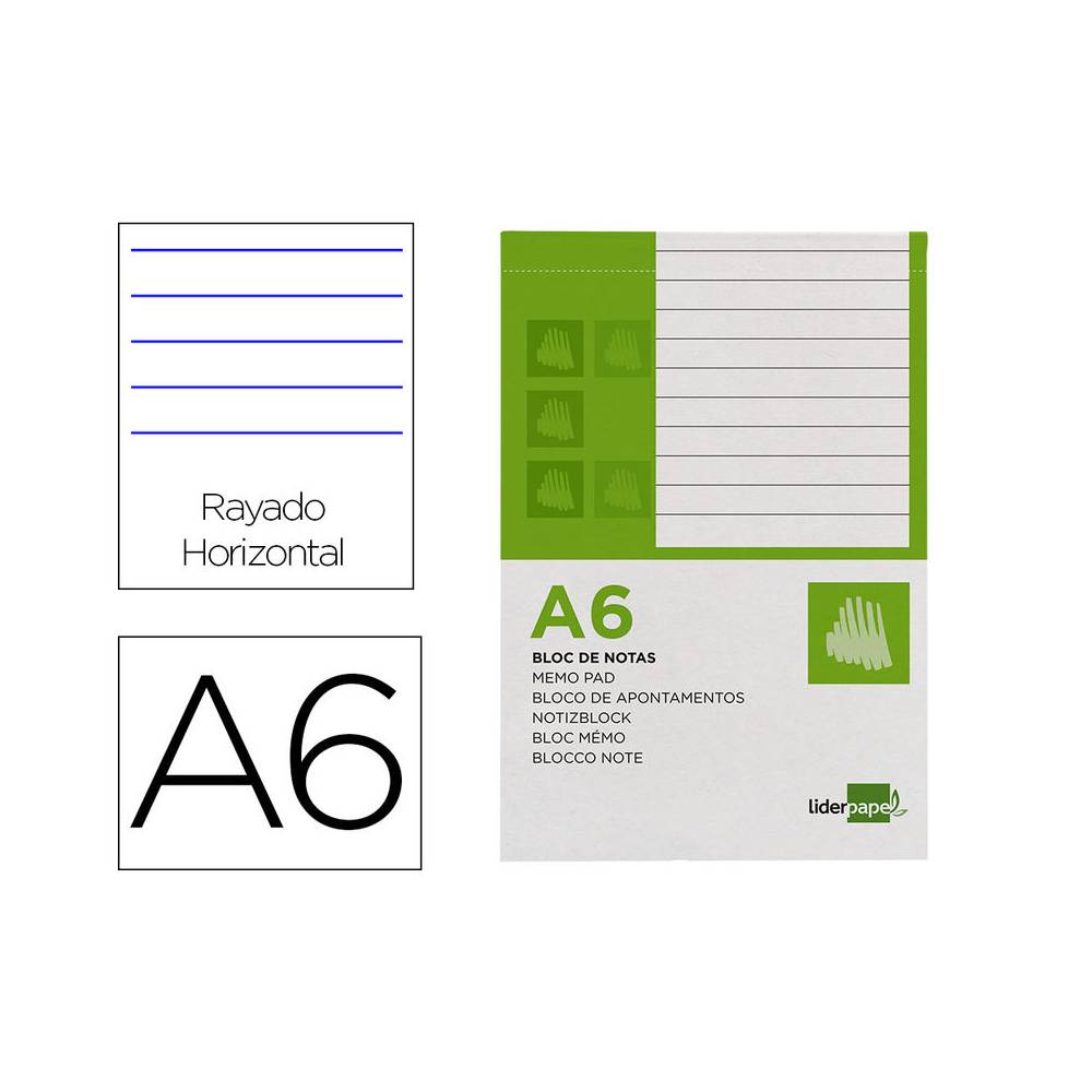 Bloc notas liderpapel horizontal a6 80 hojas 60g/m2 perforado