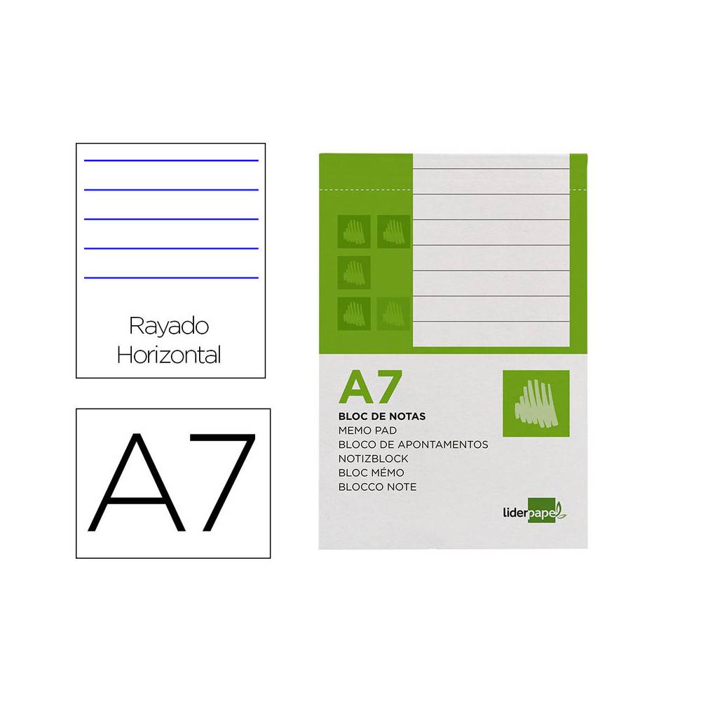 Bloc notas liderpapel horizontal a7 80 hojas 60g/m2 perforado