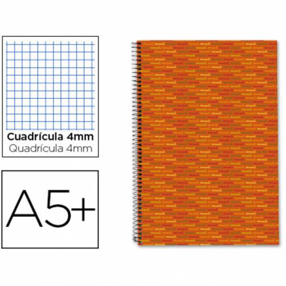 Cuaderno espiral liderpapel cuarto multilider tapa forrada 80h 80 gr cuadro 4mm con margen naranja