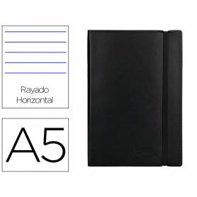 Libreta liderpapel simil piel a5 120 hojas 70g/m2 horizontal sin margen negro