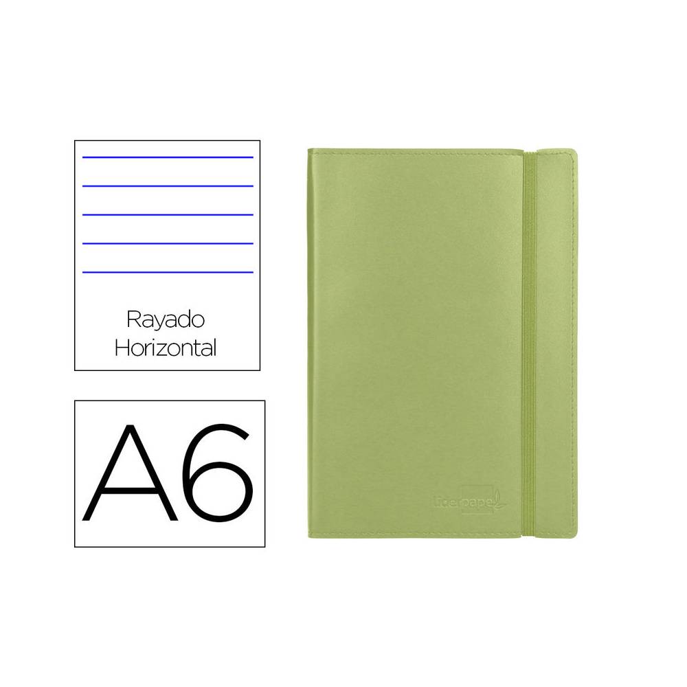 Libreta liderpapel simil piel a6 120 hojas 70g/m2 horizontal sin margen verde