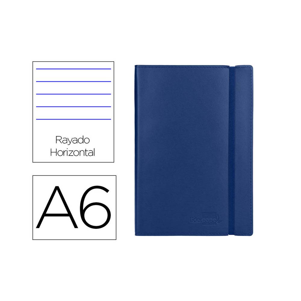 Libreta liderpapel simil piel a6 120 hojas 70g/m2 horizontal sin margen azul