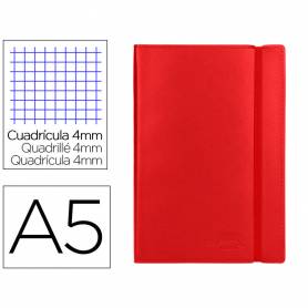 Libreta liderpapel simil piel a5 120 hojas 70g/m2 cuadro 4mm sin margen rojo