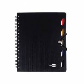 Cuaderno espiral liderpapel a4 micro executive tapa plastico 100h 80 gr cuadro 5mm 5 separadores con gomilla negro