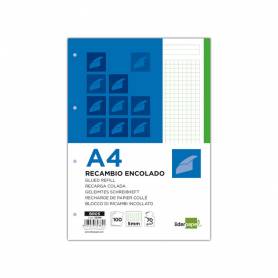 Bloc encolado liderpapel cuadro 5mm verde a4 natural 100 hojas 70 g/m2