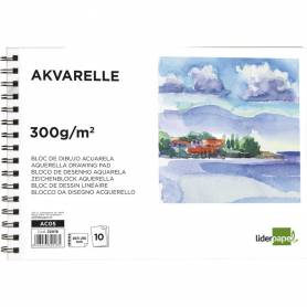 Bloc dibujo liderpapel acuarela espiral 297x210mm 10 hojas 300g/m2 sin recuadro