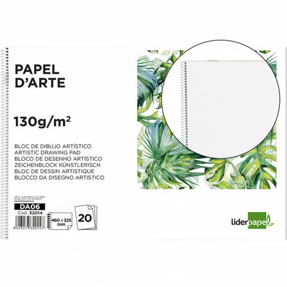 Bloc dibujo liderpapel artistico espiral 460x325mm 20 hojas 130gr/m2 sin recambio perforado