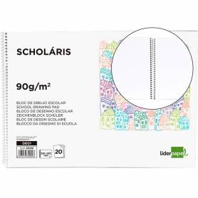 Bloc dibujo liderpapel escolar espiral 230x325mm 20 hojas 90 gr/m2 sin recuadro