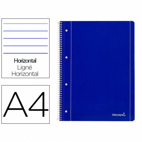 Cuaderno espiral liderpapel a4 micro serie azul tapa blanda 80h 80 gr horizontal con margen 4 taladros azul