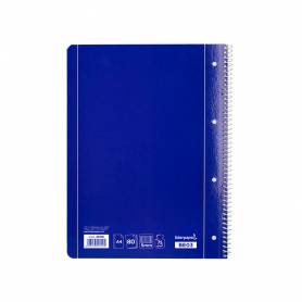 Cuaderno espiral liderpapel a4 micro serie azul tapa blanda 80h 80 gr cuadro5mm con margen 4 taladros azul