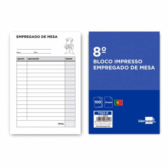 Talonario liderpapel camarero octavo sin iva 102 texto en portugues