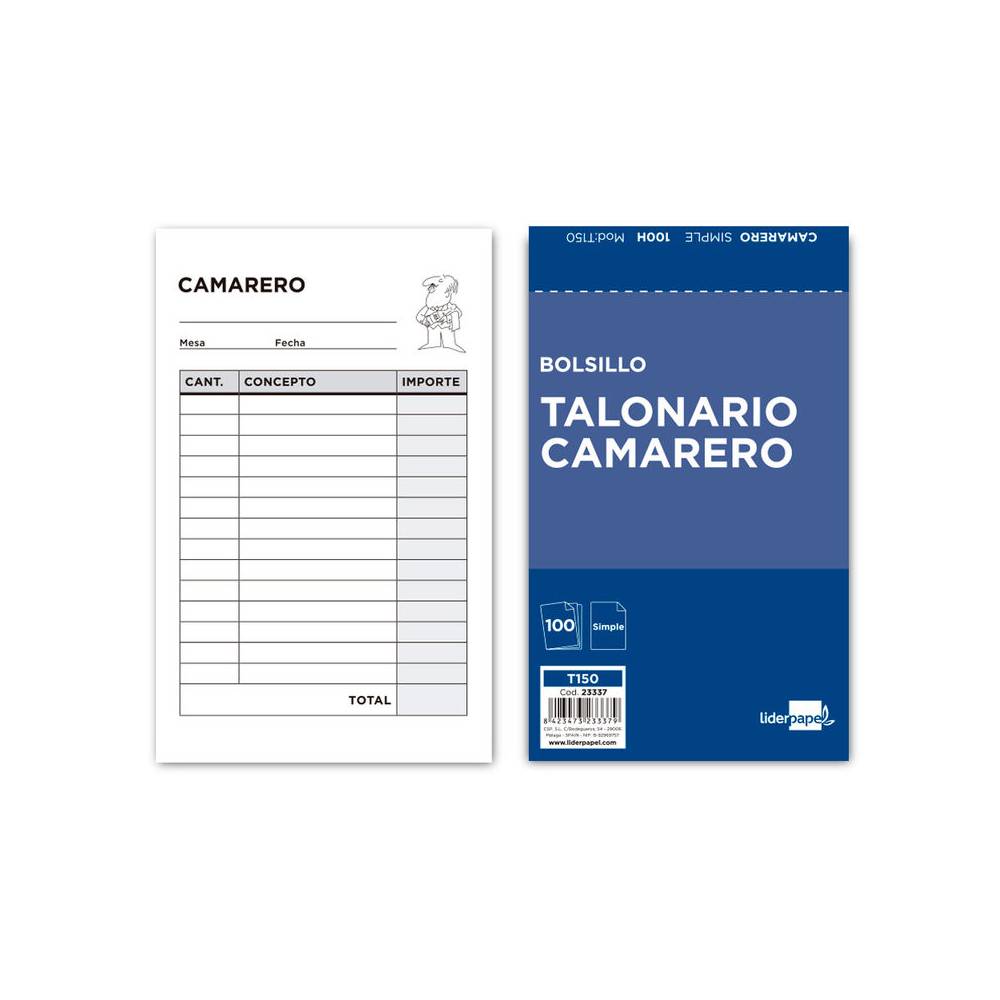 Talonario liderpapel camarero bolsillo original t150