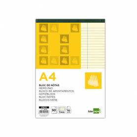 Bloc notas liderpapel horizontal a4 50 hojas amarillas 60g/m2 encolado