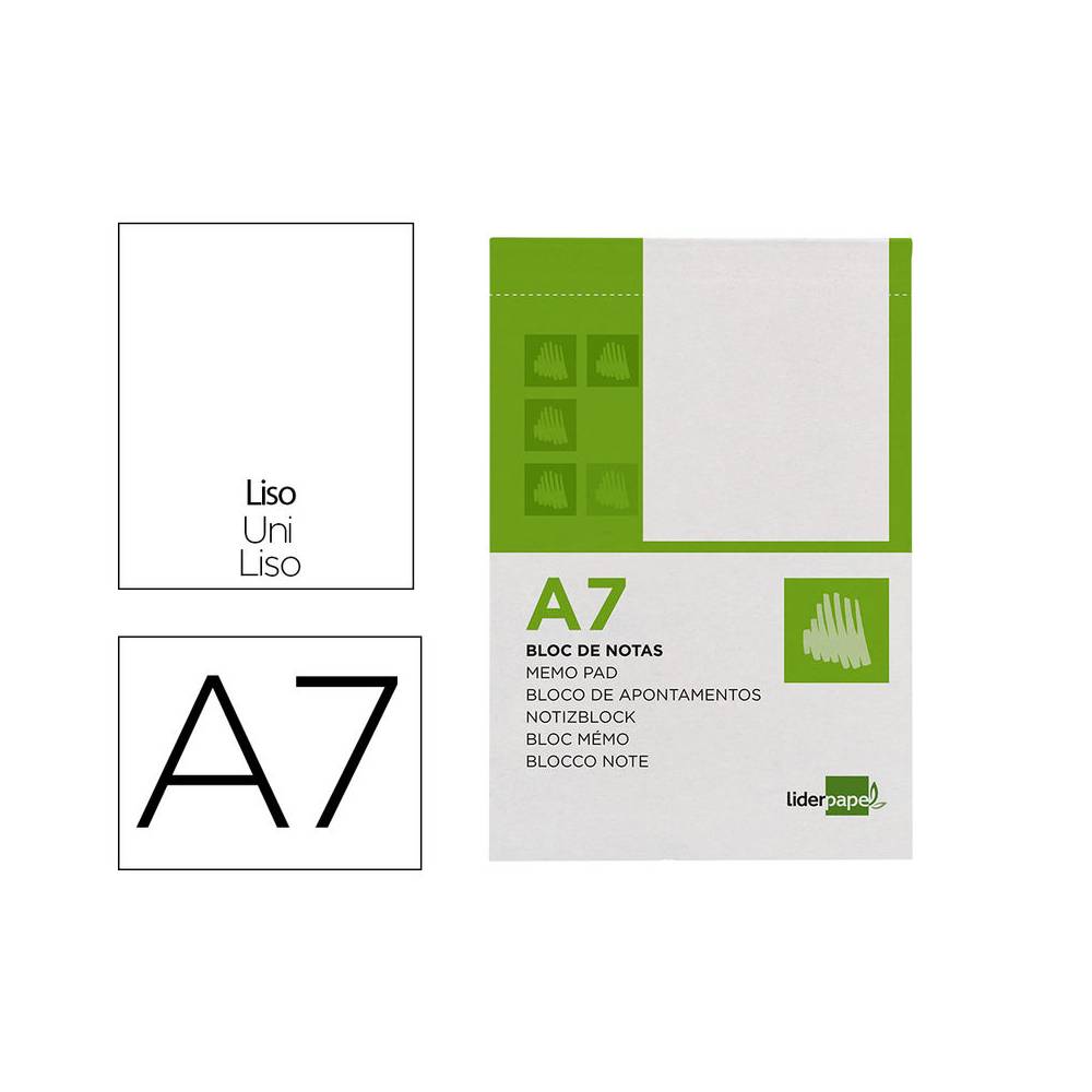 Bloc notas liderpapel liso a7 80 hojas 60g/m2 perforado