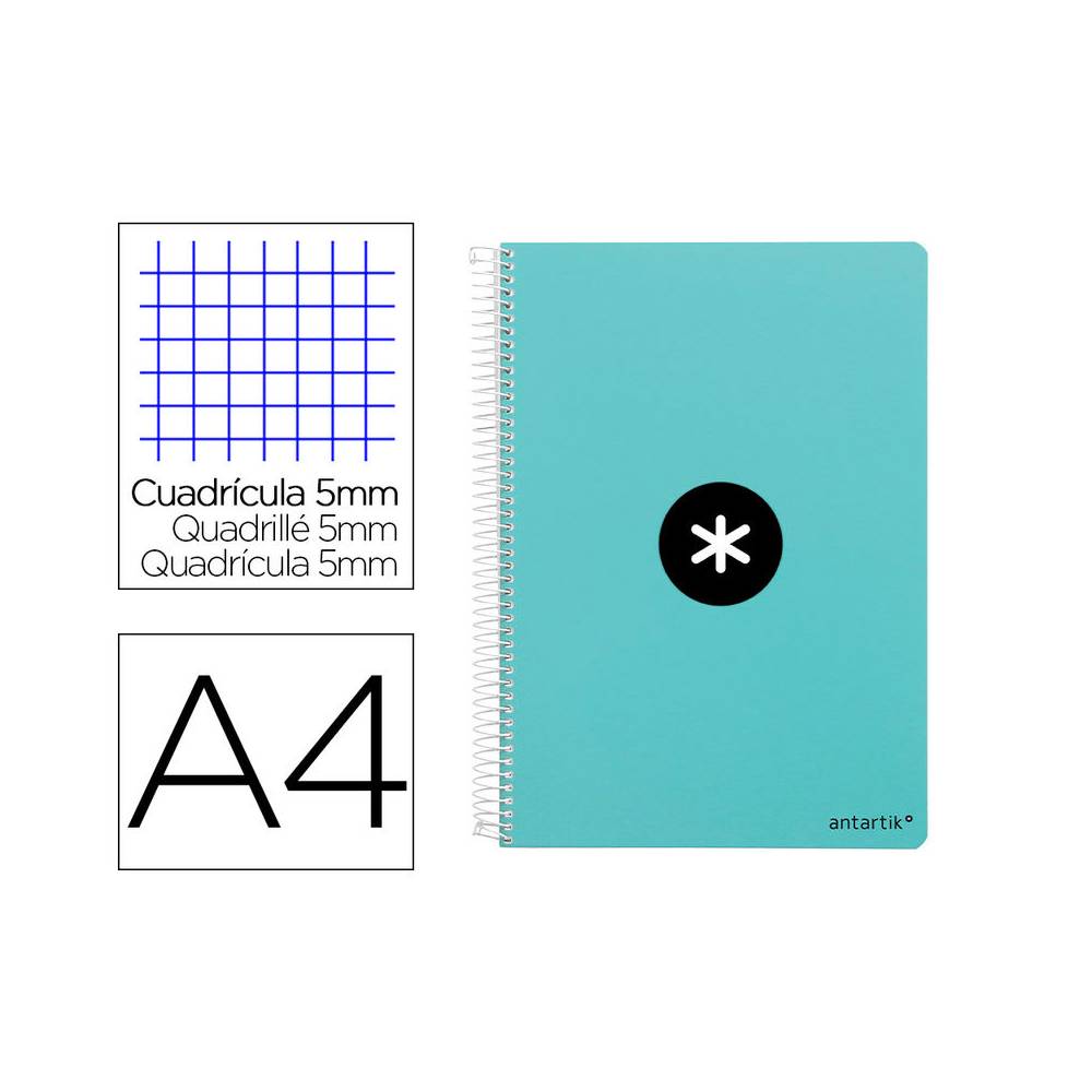 Cuaderno espiral liderpapel a4 micro antartik tapa dura 80h 100 gr cuadro 5mm sin bandas 4 taladros color menta