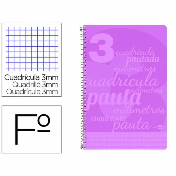 Cuaderno espiral liderpapel folio pautaguia tapa plastico 80h 75gr cuadro pautado 3mm con margen color violeta