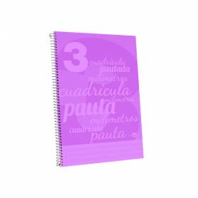 Cuaderno espiral liderpapel folio pautaguia tapa plastico 80h 75gr cuadro pautado 3mm con margen color violeta