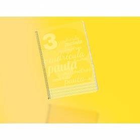 Cuaderno espiral liderpapel folio pautaguia tapa plastico 80h 75gr cuadro pautado 3mm con margen color amarillo