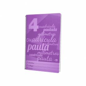 Cuaderno espiral liderpapel folio pautaguia tapa plastico 80h 75gr cuadro pautado 4mm con margen color violeta