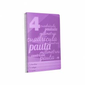 Cuaderno espiral liderpapel folio pautaguia tapa plastico 80h 75gr cuadro pautado 4mm con margen color violeta