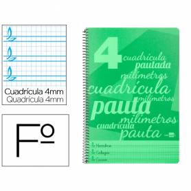 Cuaderno espiral liderpapel folio pautaguia tapa plastico 80h 75gr cuadro pautado 4mm con margen color verde