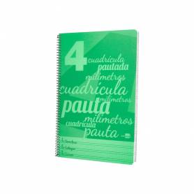 Cuaderno espiral liderpapel folio pautaguia tapa plastico 80h 75gr cuadro pautado 4mm con margen color verde