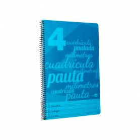 Cuaderno espiral liderpapel folio pautaguia tapa plastico 80h 75gr cuadro pautado 4mm con margen color azul