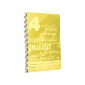 Cuaderno espiral liderpapel folio pautaguia tapa plastico 80h 75gr cuadro pautado 4mm con margen color amarillo