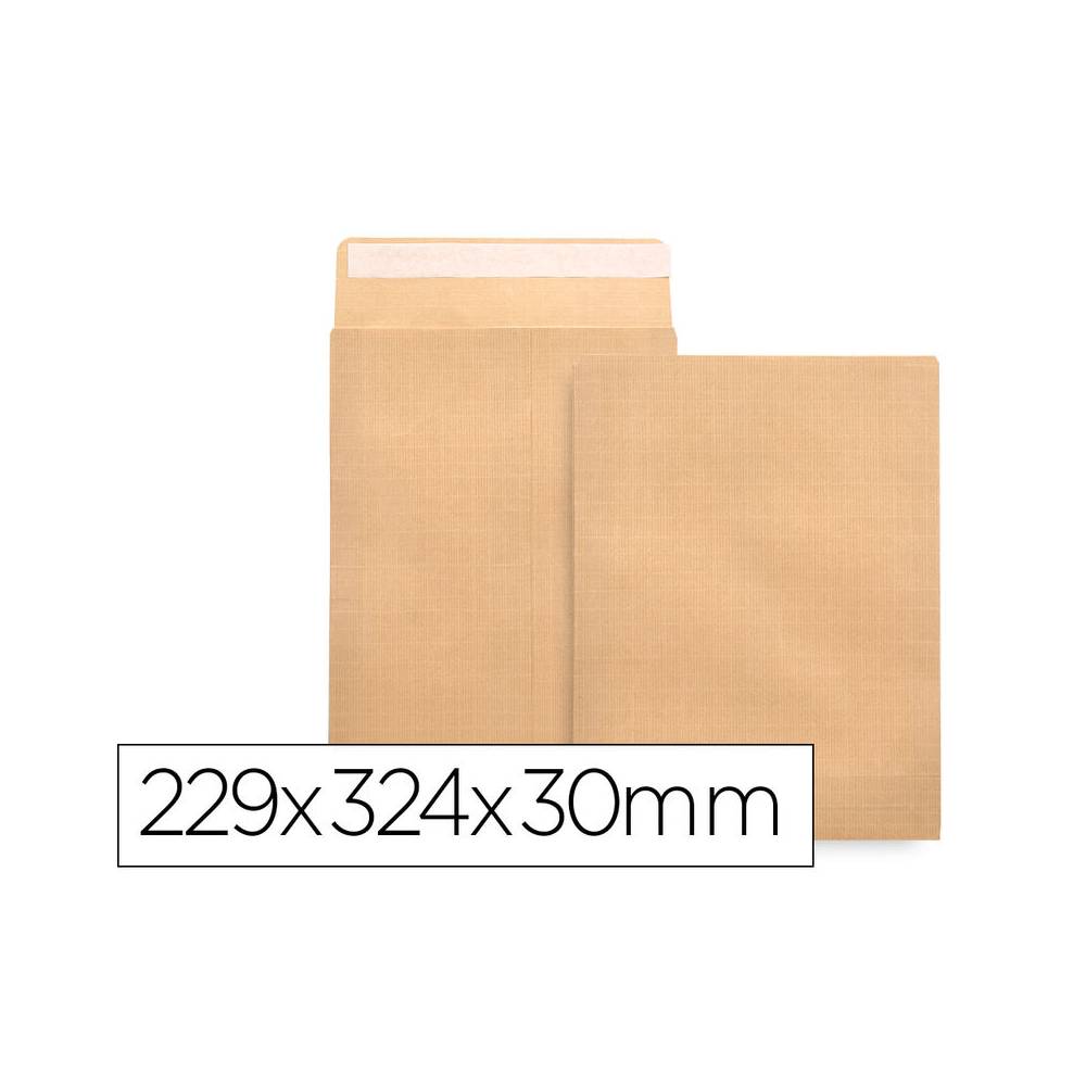 Sobre liderpapel bolsa fuelle kraft 229x324x30 mm solapa tira de silicona papel 120 gr caja de 50 unidades