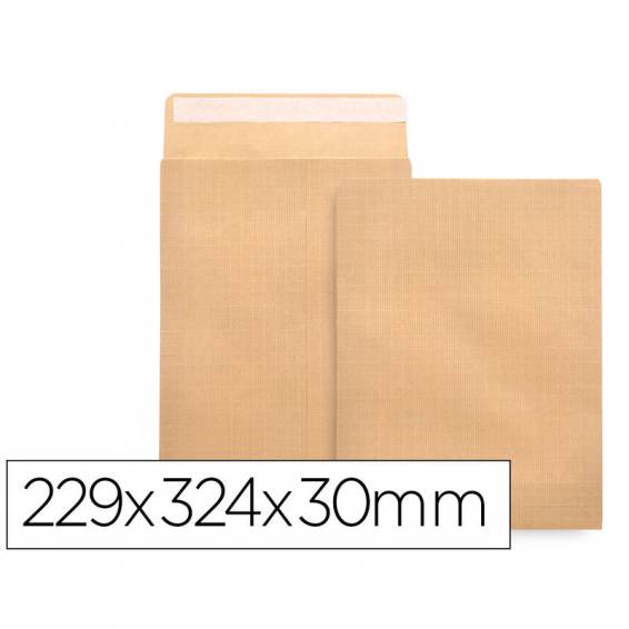 Sobre liderpapel bolsa fuelle kraft 229x324x30 mm solapa tira de silicona papel 120 gr caja de 50 unidades