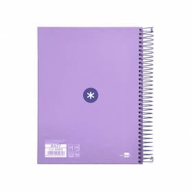 Cuaderno espiral liderpapel a5 micro antartik tapa forrada120h 90 gr cuadro 5mm 5 banda 6 taladros color lavanda