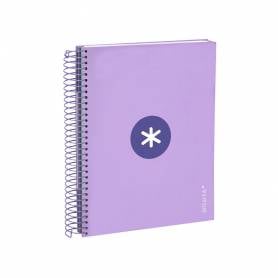 Cuaderno espiral liderpapel a5 micro antartik tapa forrada120h 90 gr cuadro 5mm 5 banda 6 taladros color lavanda