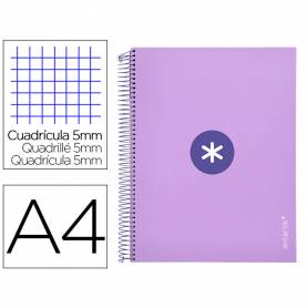 Cuaderno espiral liderpapel a4 micro antartik tapa forrada120h 100 gr cuadro 5mm 5 banda4 taladros color lavanda