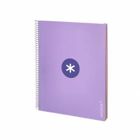 Cuaderno espiral liderpapel a4 micro antartik tapa forrada120h 100 gr cuadro 5mm 5 banda4 taladros color lavanda