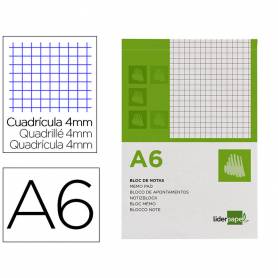 Bloc notas liderpapel cuadro 4mm a6 80 hojas 60g/m2 perforado