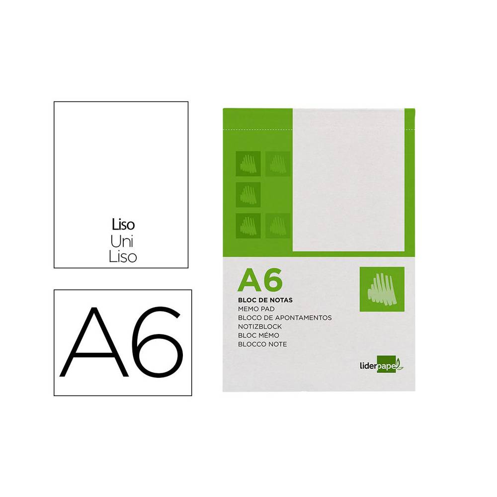 Bloc notas liderpapel liso a6 80 hojas 60g/m2 perforado