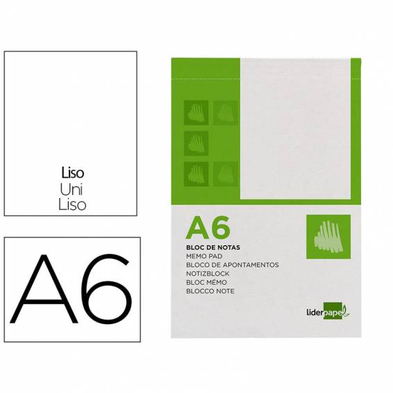 Bloc notas liderpapel liso a6 80 hojas 60g/m2 perforado