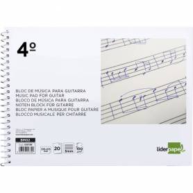 Bloc musica liderpapel para guitarra hexagrama 3 mm cuarto 20 hojas 100g/m2