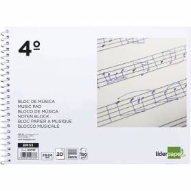 Bloc musica liderpapel pentagrama 3mm cuarto 20 hojas 100g/m2