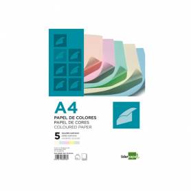 Papel color liderpapel a4 80gr 5 colores surtidos paquete de 500 hojas