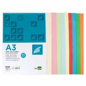 Papel color liderpapel a3 80gr 10 colores surtidos paquete 100 hojas