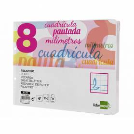 Recambio liderpapel cuarto apaisado pautaguia 100 hojas 75 g cuadriculado pautado 8 mm con margen 2 taladros