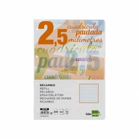 Recambio liderpapel a4 pautaguia 100 hojas 75 g/m2 cuadriculado pautado 2,5 mm con margen 4 taladros