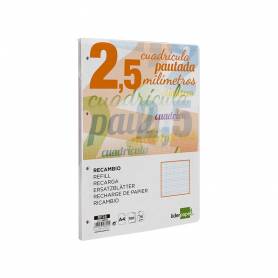 Recambio liderpapel a4 pautaguia 100 hojas 75 g/m2 cuadriculado pautado 2,5 mm con margen 4 taladros