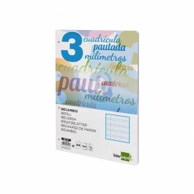 Recambio liderpapel a4 pautaguia 100 hojas 75 g cuadriculado pautado 3 mm con margen 4 taladros