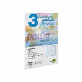 Recambio liderpapel a4 pautaguia 100 hojas 75 g cuadriculado pautado 3 mm con margen 4 taladros