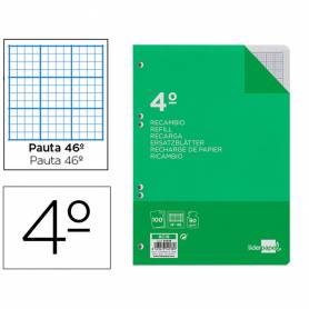 Recambio liderpapel cuarto 100 hojas 60g/m2 rayado nº 46 6 taladros